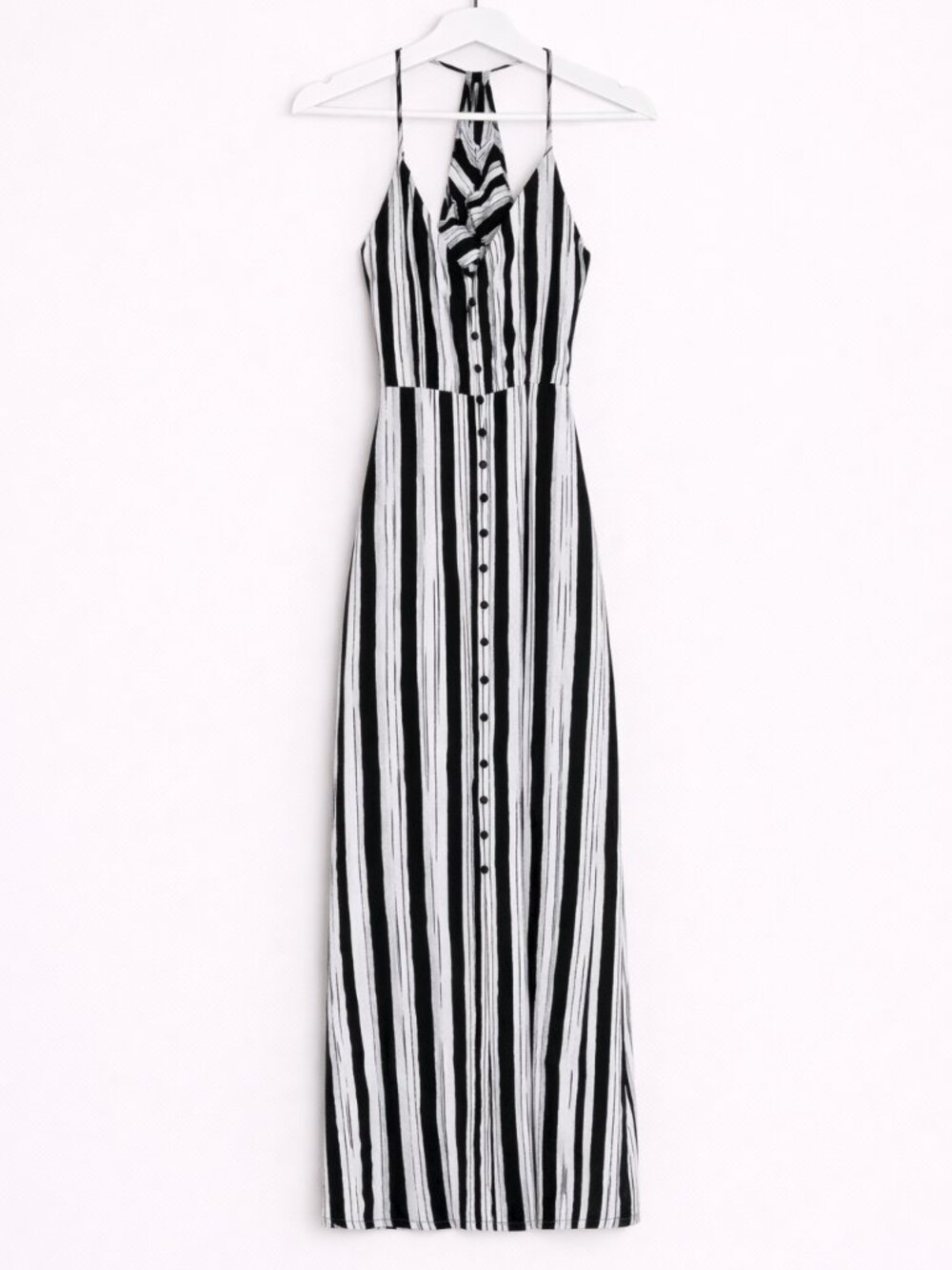 Altar'd State Black & White Striped Button Down V Neck Maxi Dress